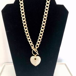 StatementHEART LOVE Necklace NWOT CZ and Gold Tone
